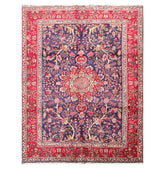 6x9 Blue, Red, Ivory Color Hand Knotted All-Over 100% Wool Antique Oriental Rug